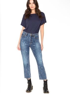 Free People x Sandrine Rose Straight Fit Denim Jean NWT✨Sz 27 Polka Blue